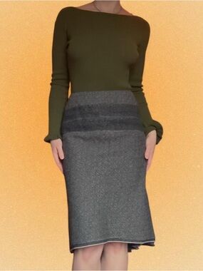 Vintage Nine West Gray Knit Wool-blend Pencil Skirt